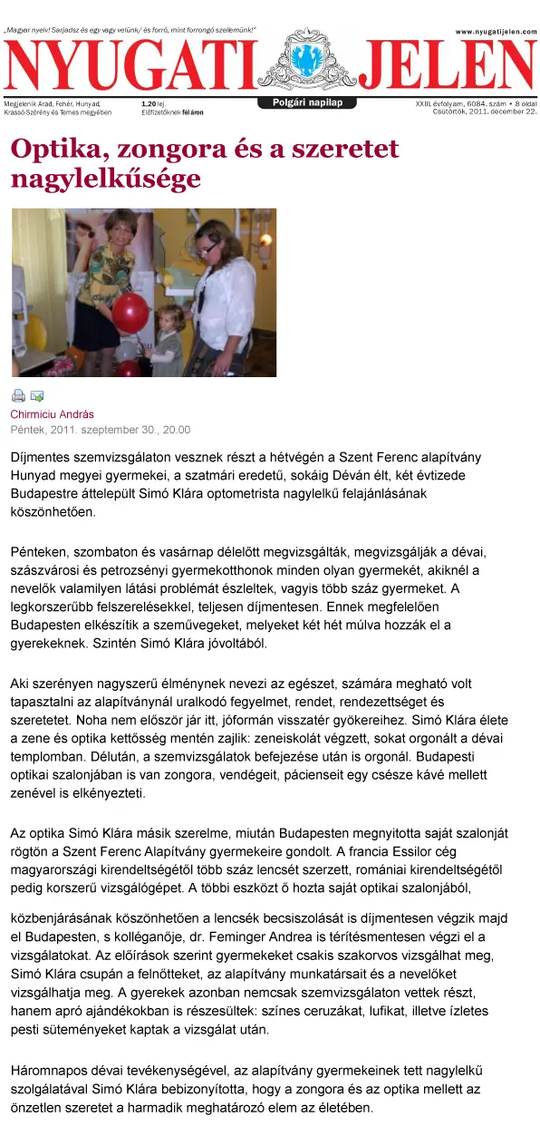 Nyugati Jelen – Simó Klára jótékonysági cikk